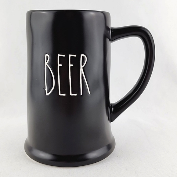 Rae Dunn Tall Black Beer  Stein Mug White Large Letters Engraved BEER - Picture 1 of 9